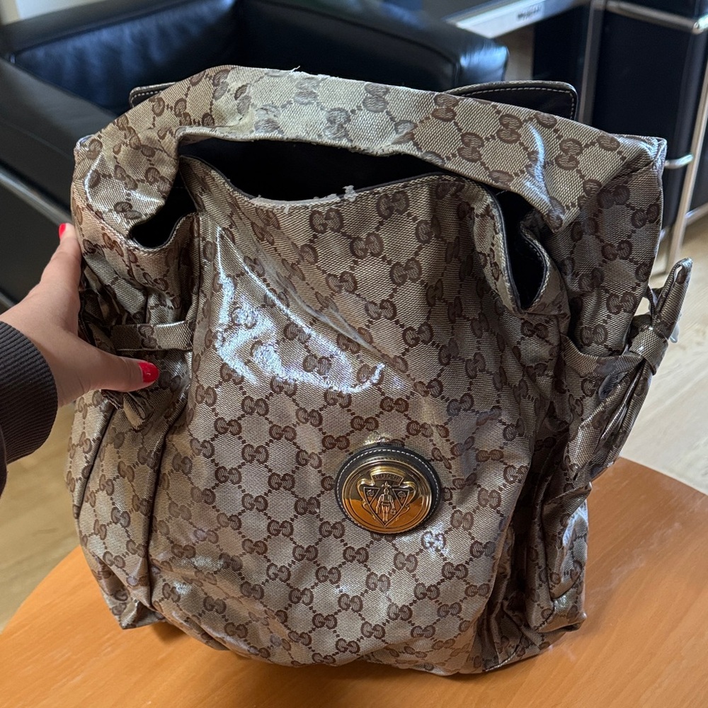 Authentic Gucci Hysteria large tote bag in GG crystal vinyl coated canvas
